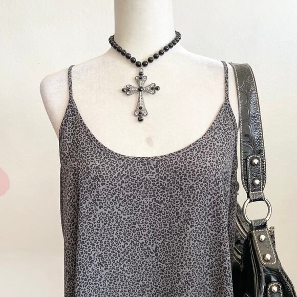 Gray Leopard Sheer Cami Tank Top Animal Print Y2K 2000s Indie Sleaze Large - Picture 2 of 7
